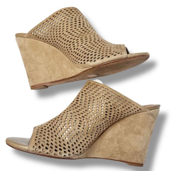 Joie Kellie Slide Sandal Wedge Heel in Putty Perforated Suede Women’s SIZE 39.5 - Picture 5 of 8